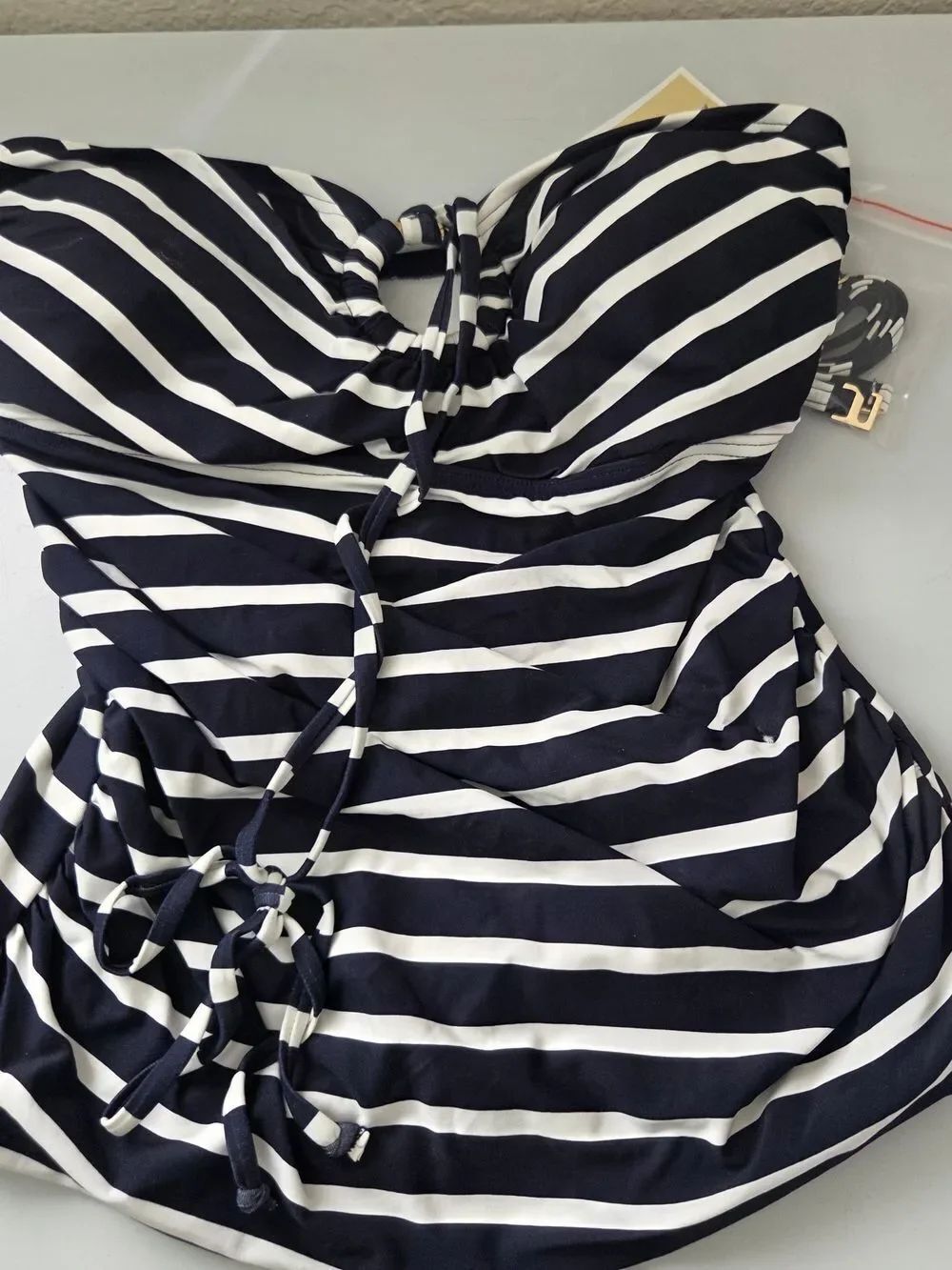 Michael Kors Navy and White Striped Women’s Swim Tankini Top And Bottom XS